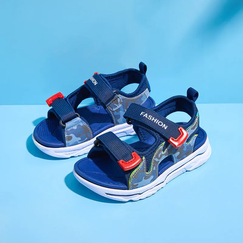 Children sport mesh sandals with breathable three-layer net upper and non-slip EVA sole in blue colour