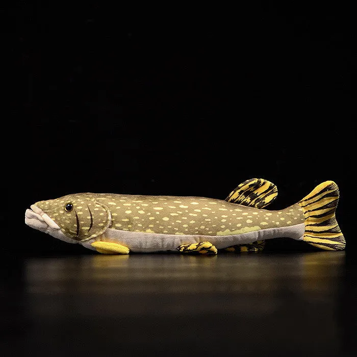 Cute pike doll plush toy in picture colour, 45cm long with soft crystal material and rubber particles