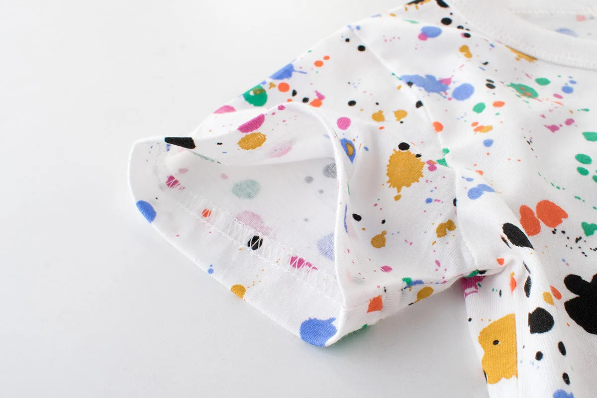 White children's short-sleeved cotton T-shirt with printed pattern, suitable for summer, sizes 90-140cm