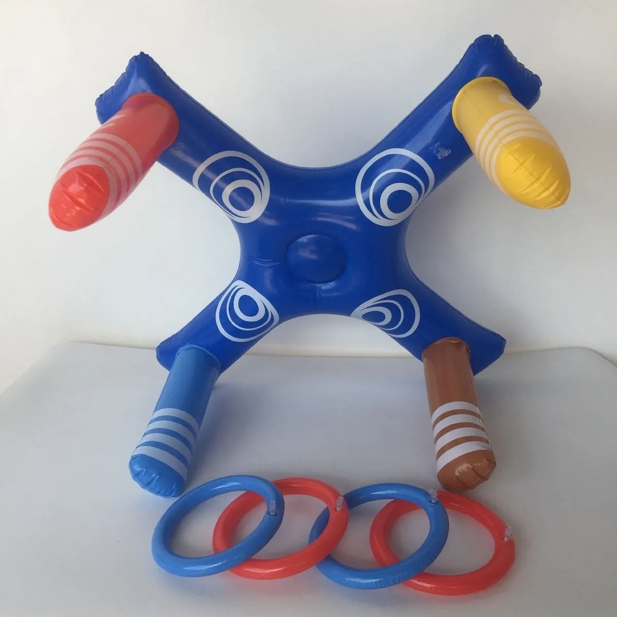 Inflatable ferrule toys set in blue and green PVC rings for parent-child throwing game