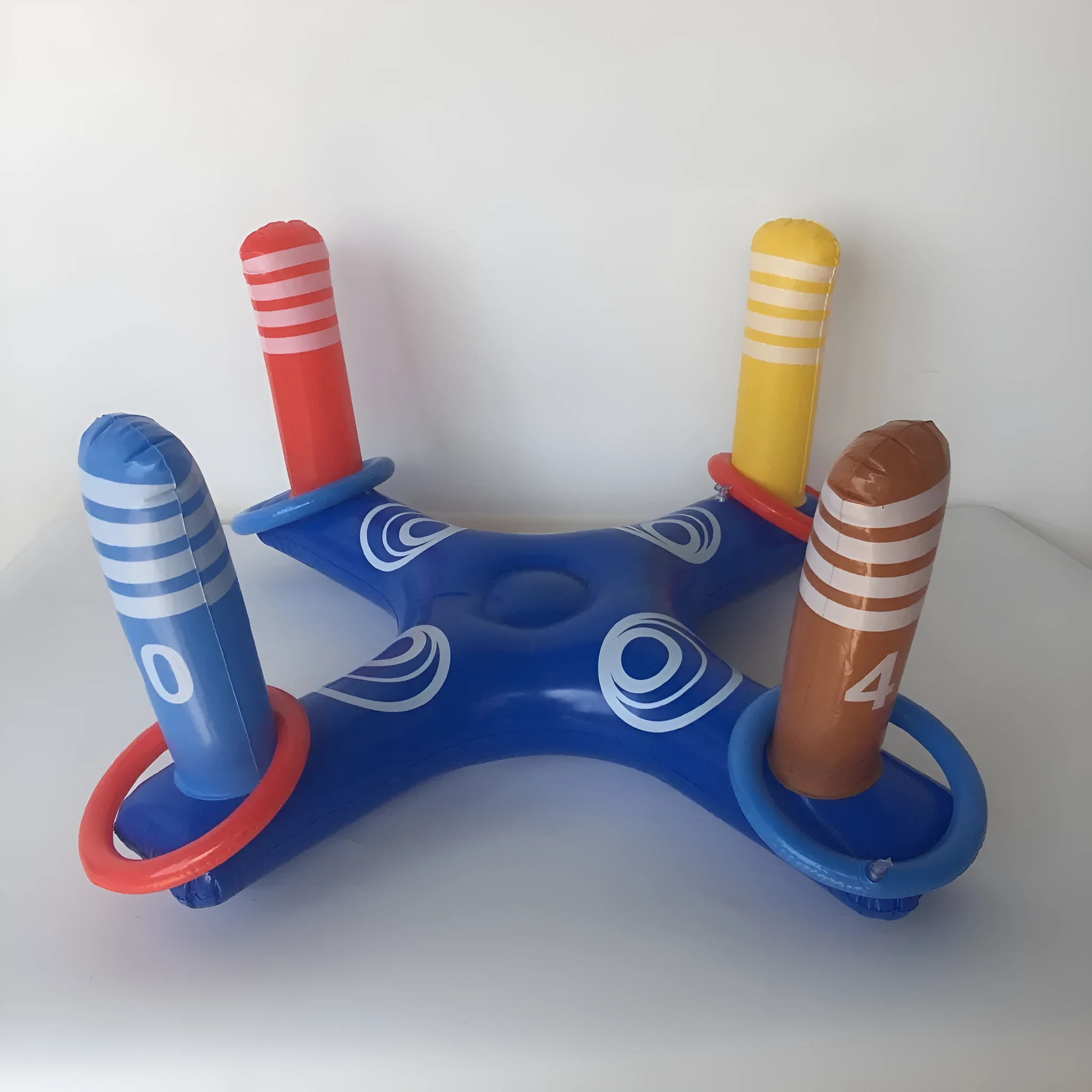 Inflatable ferrule toys set in blue and green PVC rings for parent-child throwing game