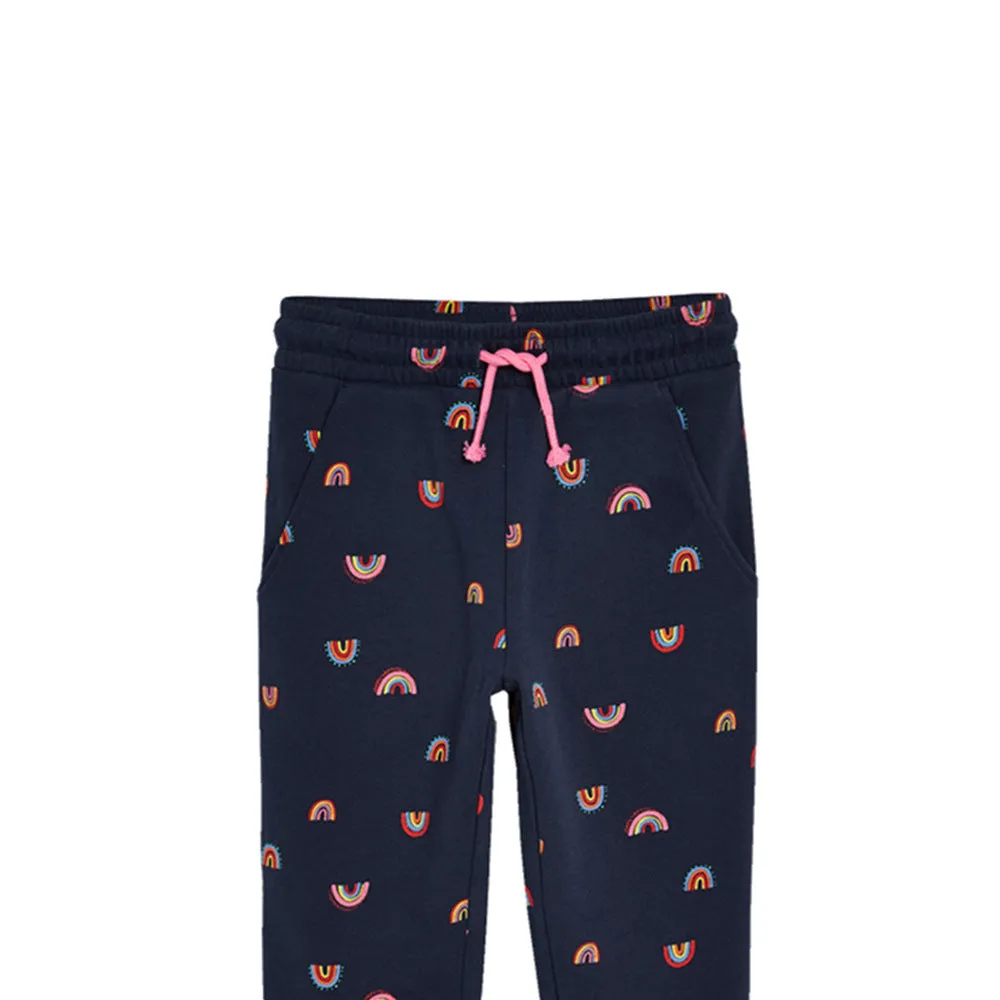 Navy blue children's knitted cotton cartoon trousers for boys ages 3-8, soft treatment fabric