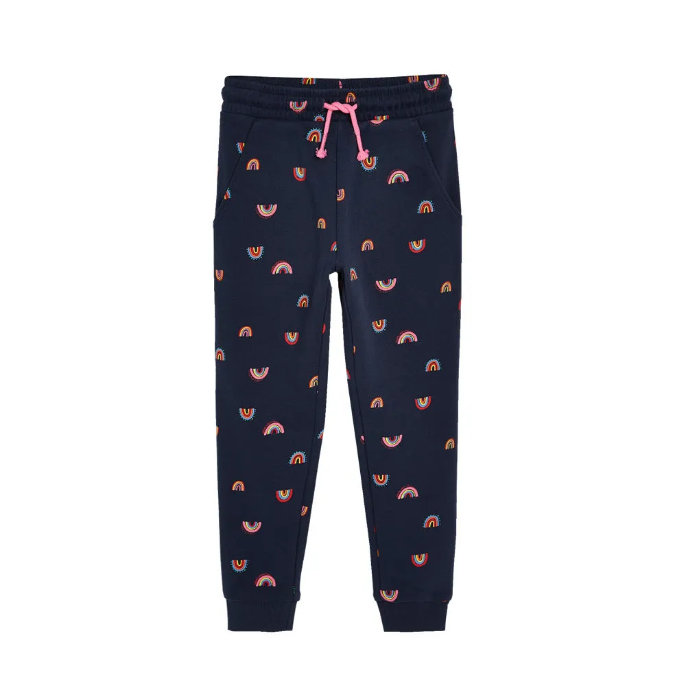 Navy blue children's knitted cotton cartoon trousers for boys ages 3-8, soft treatment fabric