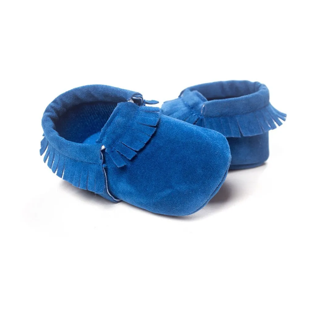 PU suede leather newborn baby shoes with soft sole and non-slip grip available in multiple colours