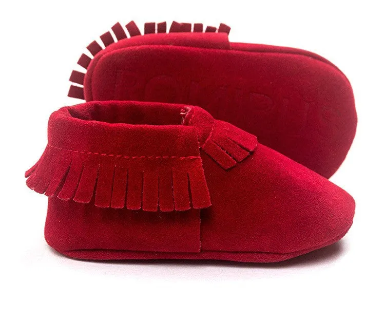 PU suede leather newborn baby shoes with soft sole and non-slip grip available in multiple colours
