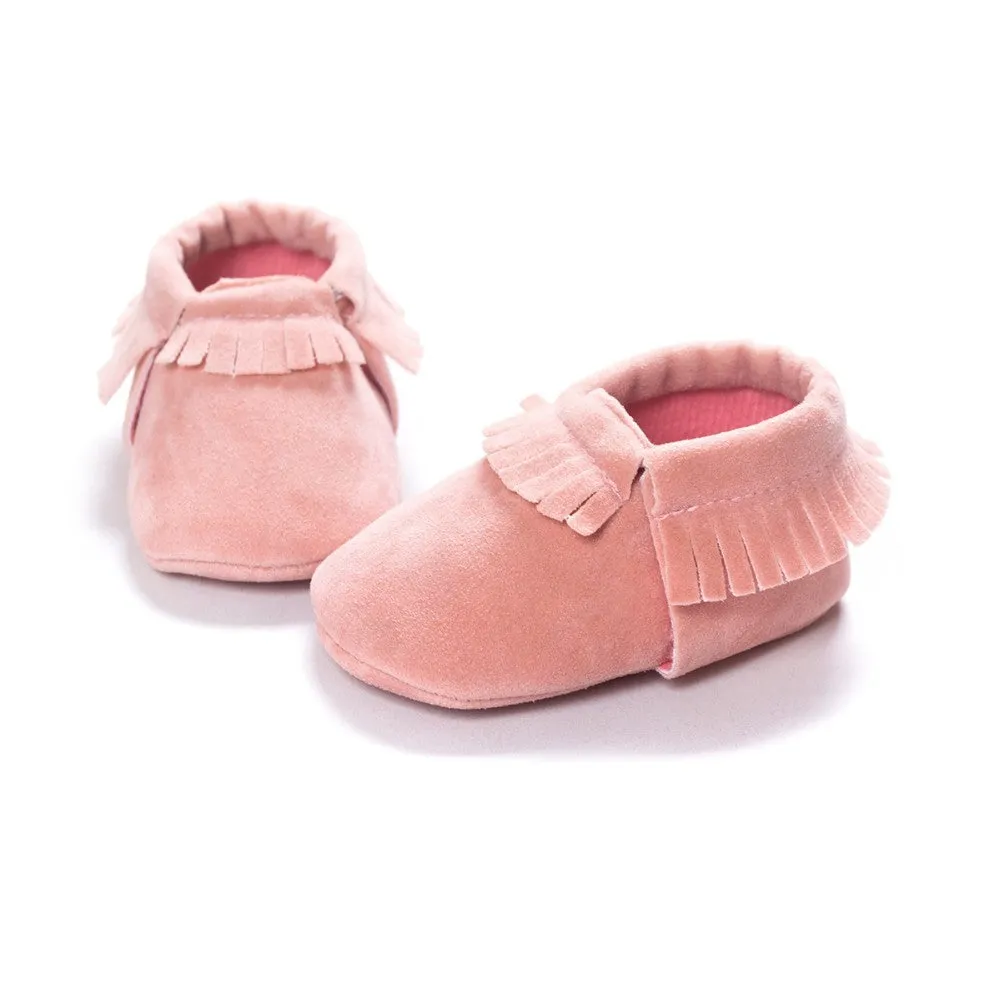 PU suede leather newborn baby shoes with soft sole and non-slip grip available in multiple colours