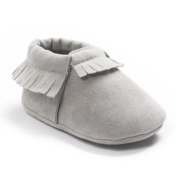PU suede leather newborn baby shoes with soft sole and non-slip grip available in multiple colours