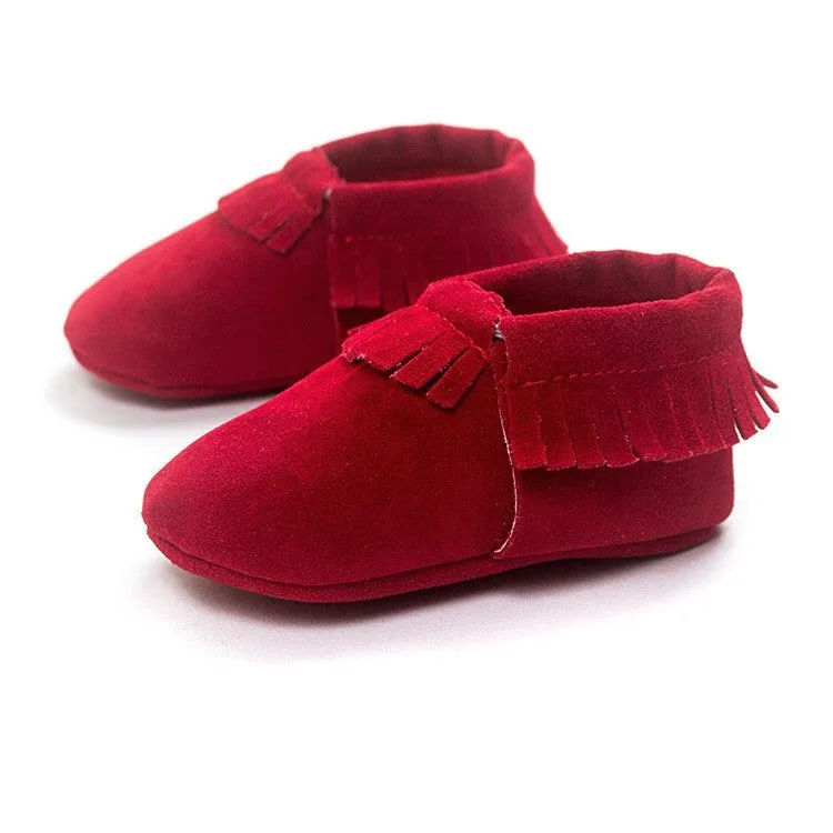 PU suede leather newborn baby shoes with soft sole and non-slip grip available in multiple colours