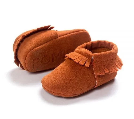 PU suede leather newborn baby shoes with soft sole and non-slip grip available in multiple colours