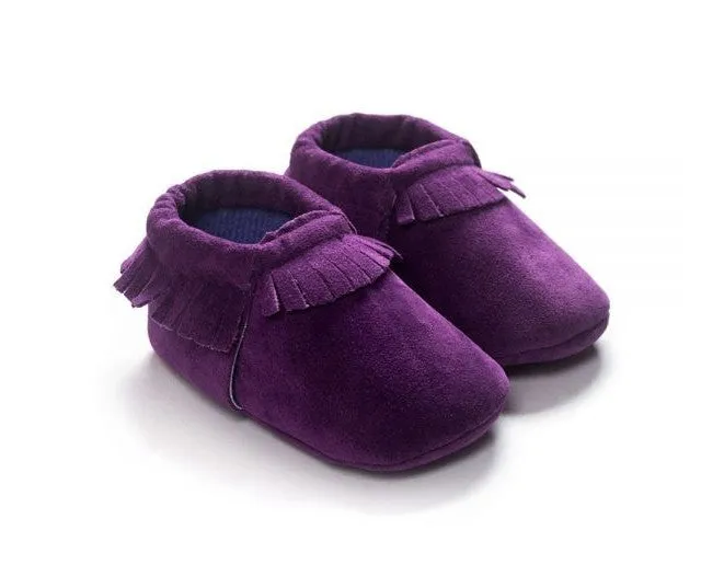 PU suede leather newborn baby shoes with soft sole and non-slip grip available in multiple colours