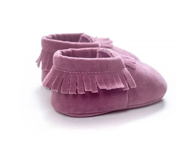 PU suede leather newborn baby shoes with soft sole and non-slip grip available in multiple colours