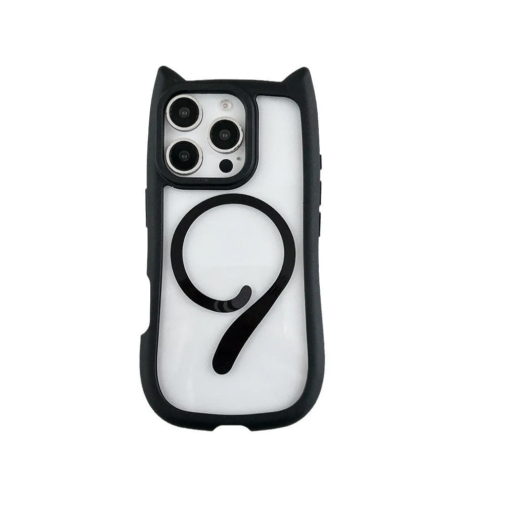 Transparent acrylic TPU phone case with magnetic ring for iPhone 17 models on a table.