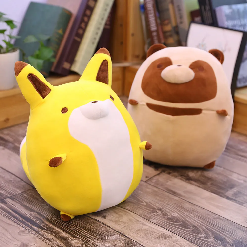 Crystal super soft plush toy pillow shaped like a cartoon raccoon or fox with white and brown colouring