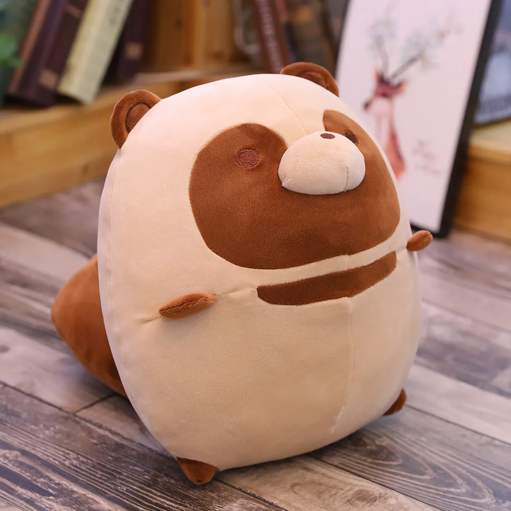 Crystal super soft plush toy pillow shaped like a cartoon raccoon or fox with white and brown colouring