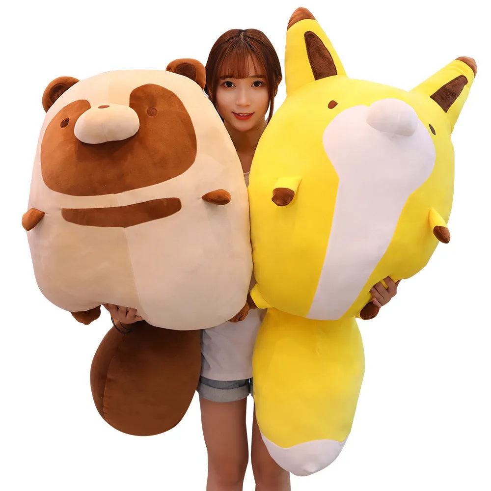 Crystal super soft plush toy pillow shaped like a cartoon raccoon or fox with white and brown colouring