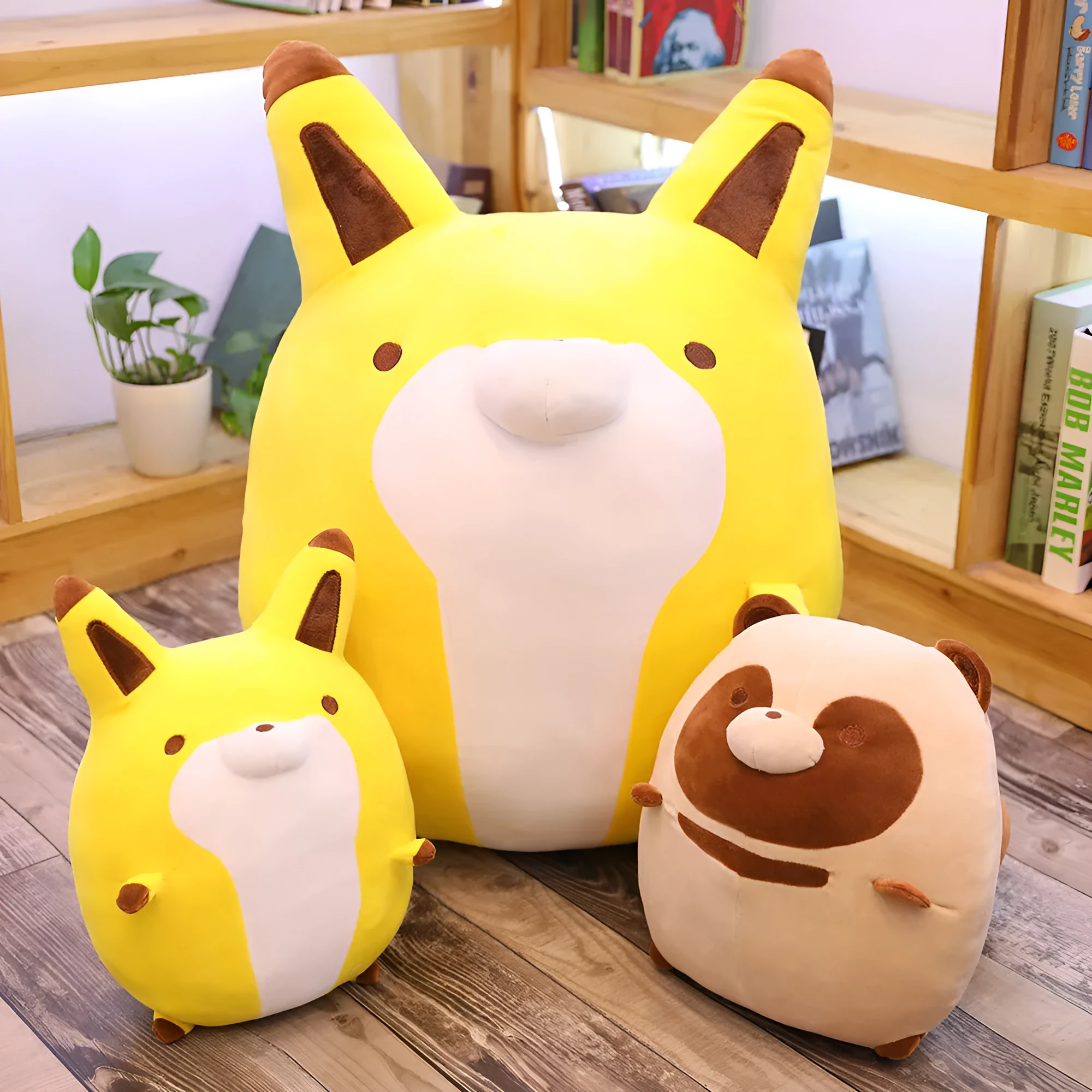 Crystal super soft plush toy pillow shaped like a cartoon raccoon or fox with white and brown colouring