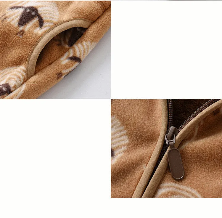 Children's fleece jacket brown lamb colour stand-up collar long sleeves 100% polyester