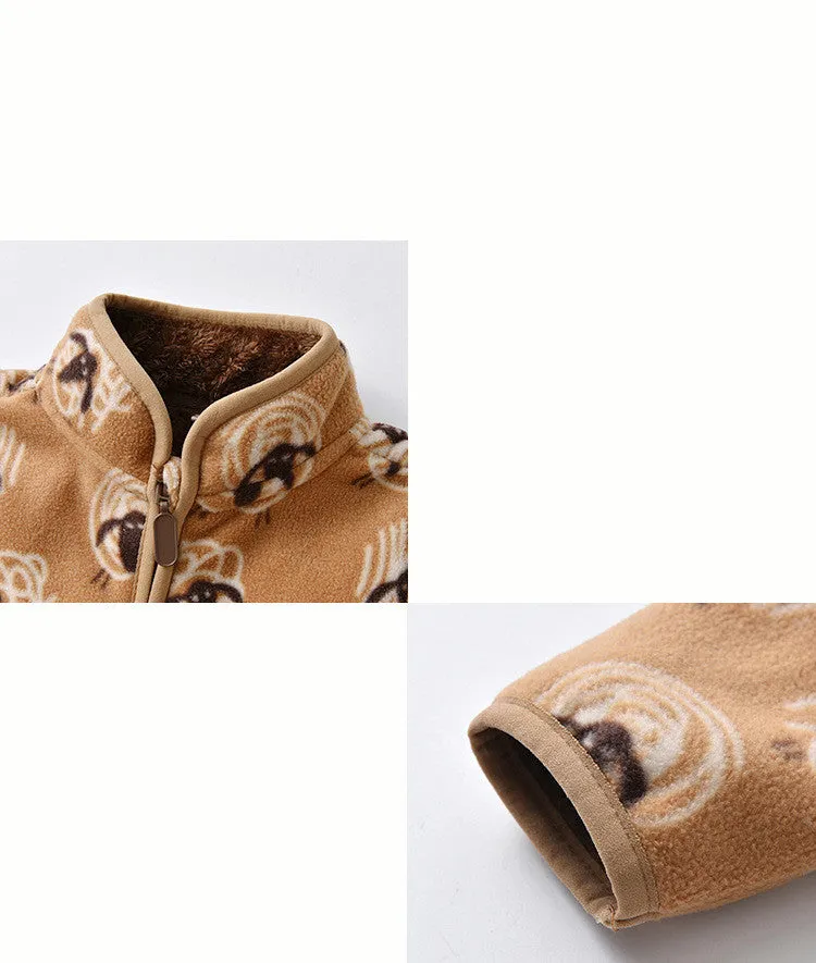 Children's fleece jacket brown lamb colour stand-up collar long sleeves 100% polyester