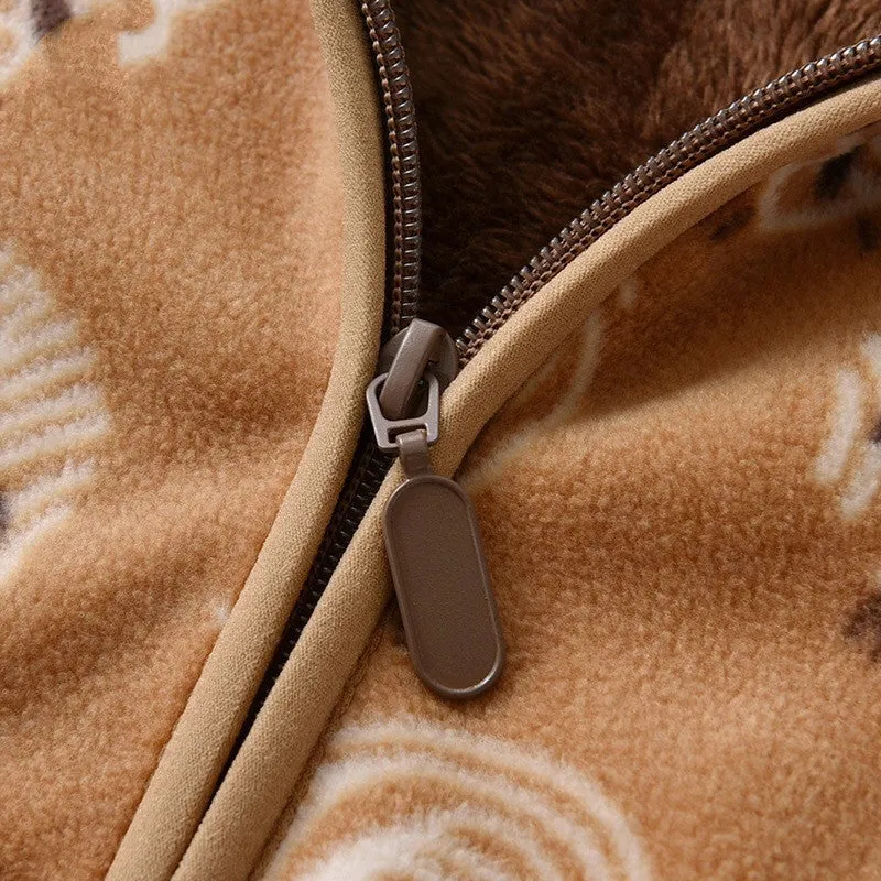 Children's fleece jacket brown lamb colour stand-up collar long sleeves 100% polyester