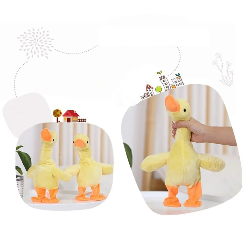 USB rechargeable little yellow duck plush toy singing with neck lifting, 30cm, yellow colour variant A