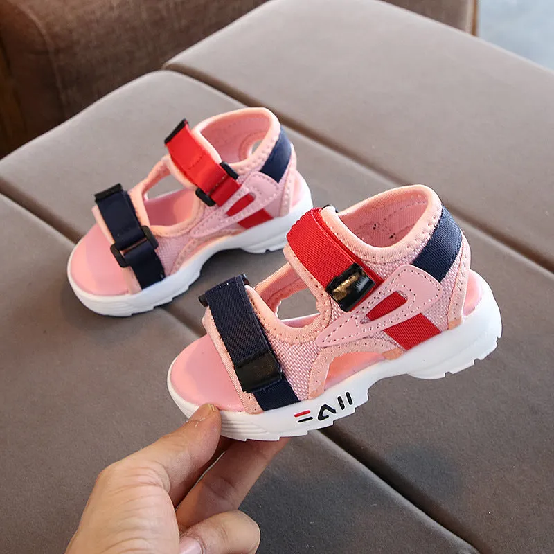 Toddler unisex beach shoes with soft rubber sole, breathable super fiber leather upper, Velcro fastening, black colour