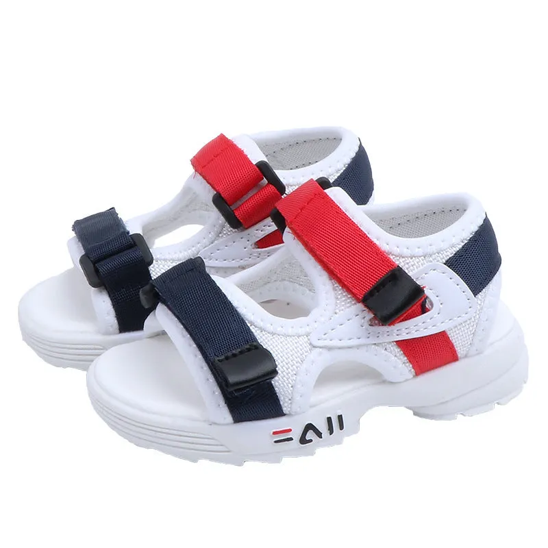 Toddler unisex beach shoes with soft rubber sole, breathable super fiber leather upper, Velcro fastening, black colour