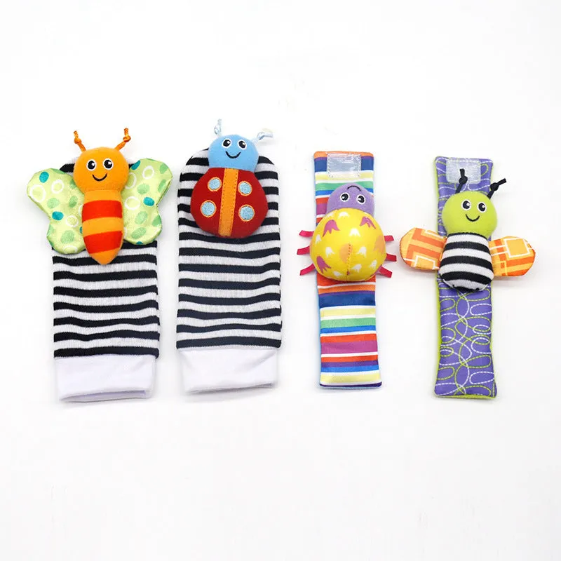 Baby plush toy set with wrist strap and sock in soft cloth, infant girls boys 0-2 years