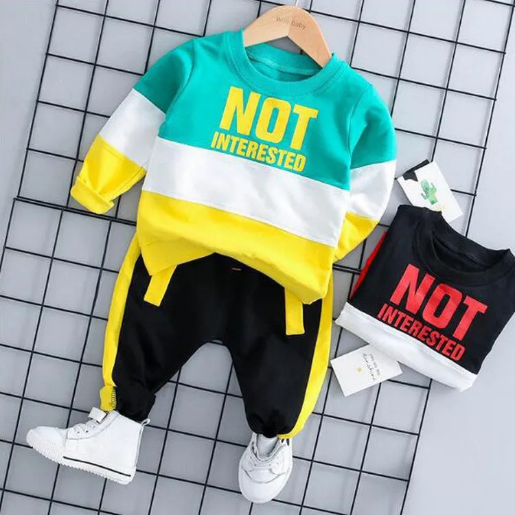 Boys two piece track suit long sleeve pants suit in blue on child spring autumn outfit