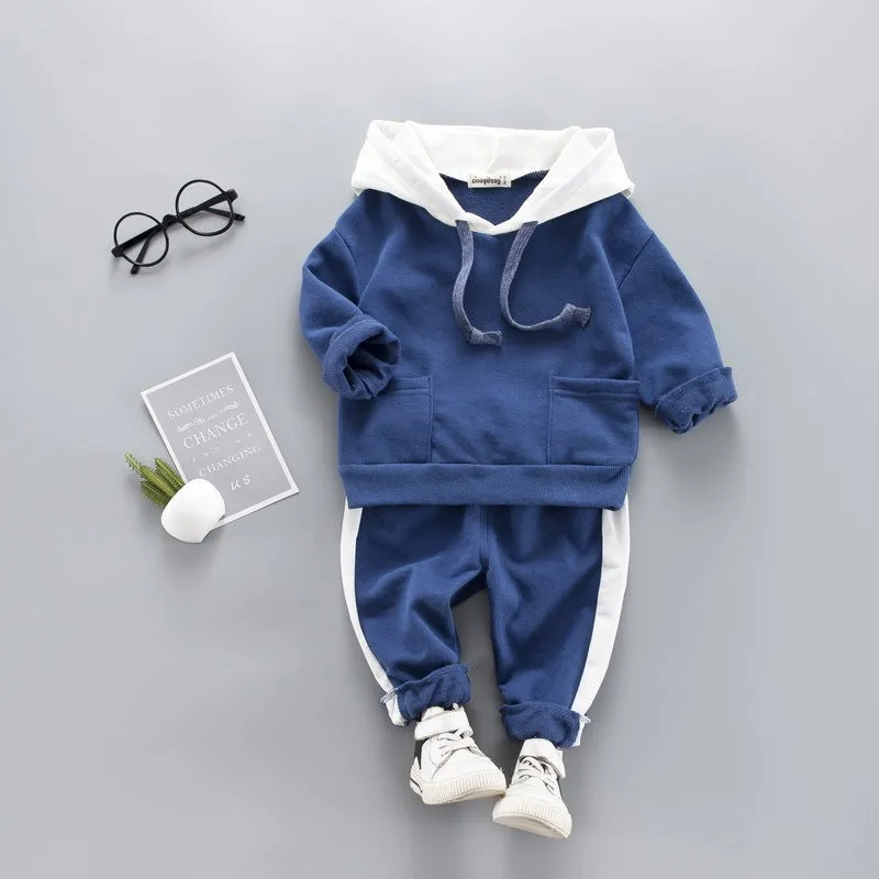 Boys two piece track suit long sleeve pants suit in blue on child spring autumn outfit
