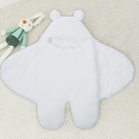 Baby hugging bag cotton lamb wool swaddling quilt in blue thickened version, 80x85cm size, on a soft surface