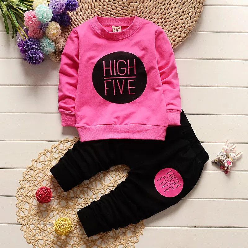 Baby girl two-piece pants suit in pink 100% polyester for 80-110cm children