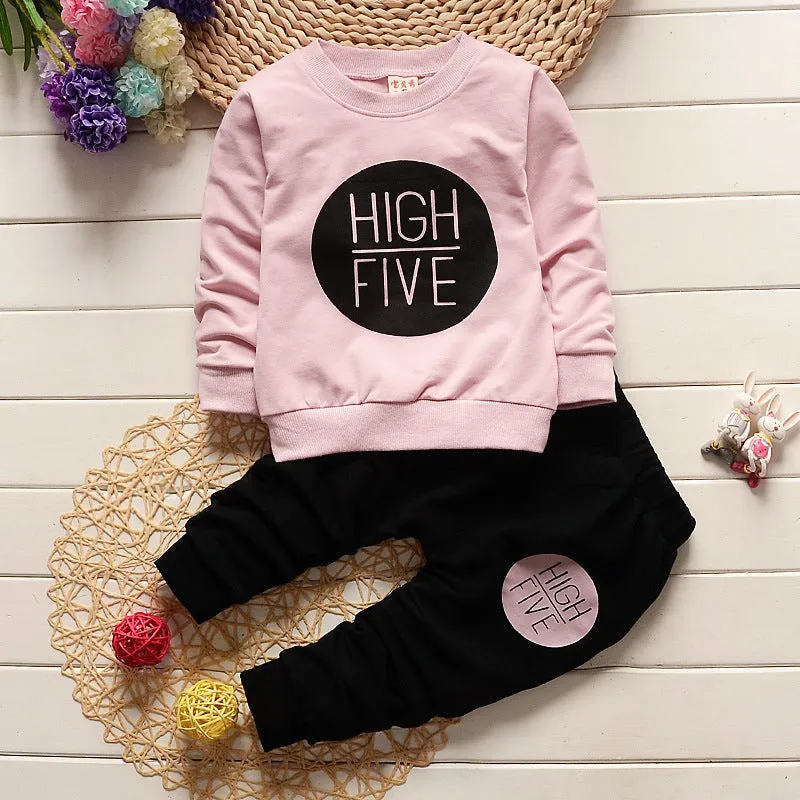 Baby girl two-piece pants suit in pink 100% polyester for 80-110cm children