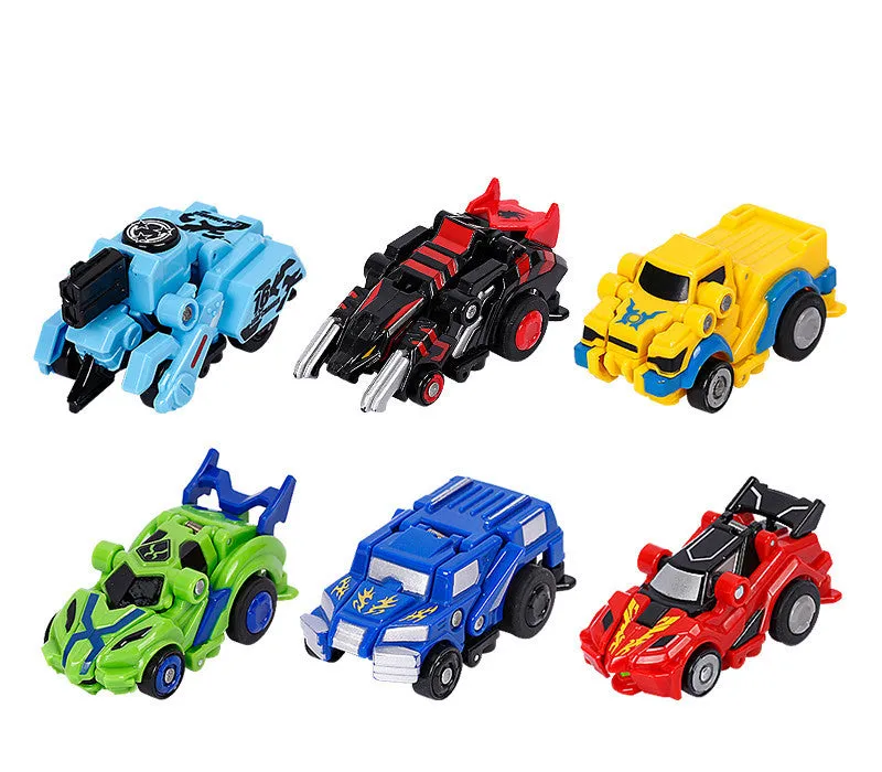 Creative Jumping Warrior deformation battle toy car with bounce transformation robot and two protagonist figures in ABS plastic