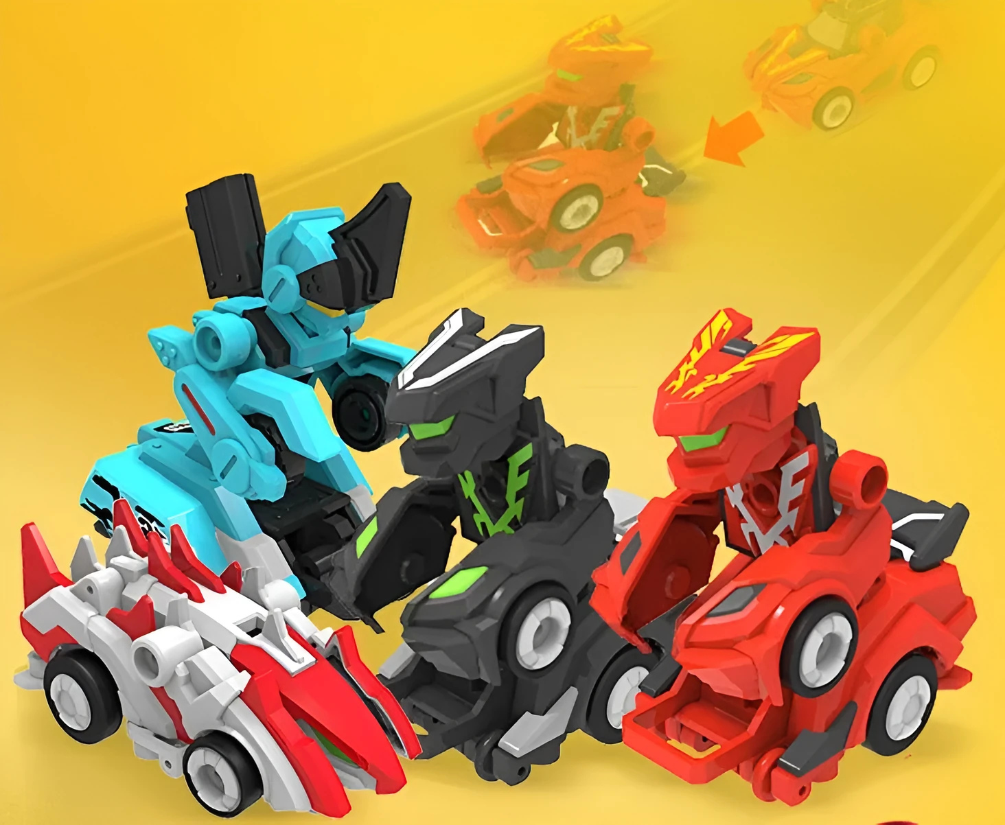 Creative Jumping Warrior deformation battle toy car with bounce transformation robot and two protagonist figures in ABS plastic