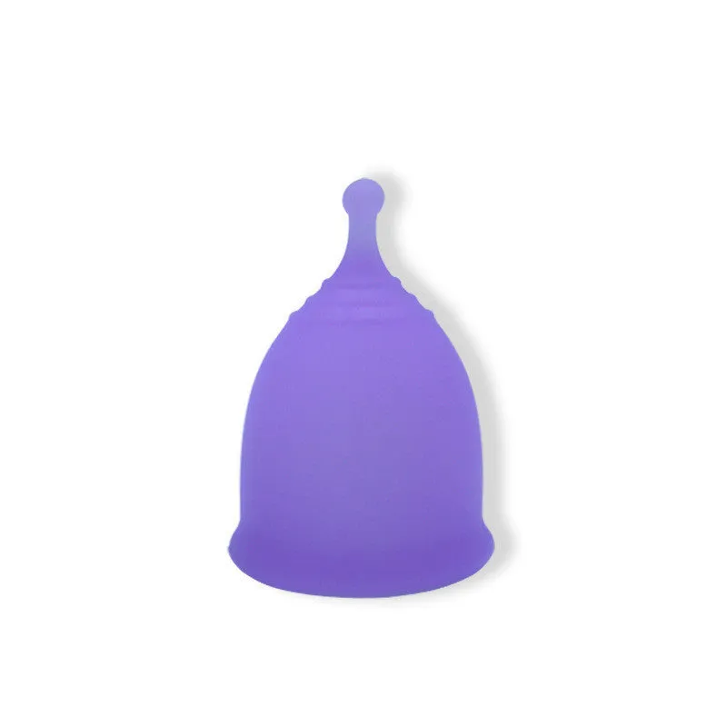 Medical grade silicone menstrual cup in black with two sizes L and S shown side by side
