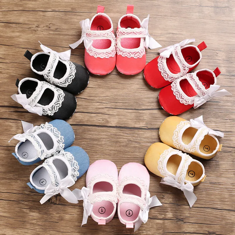 Princess baby toddler shoes with cotton upper, Velcro fastening, non-slip sole, available in pink, blue, black, red, rose red, and yellow