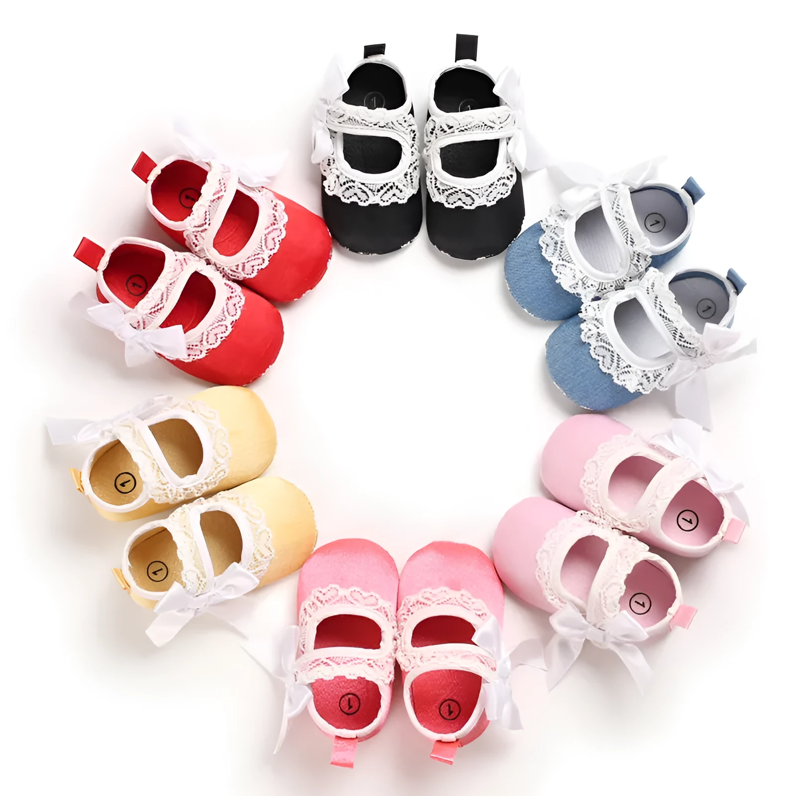 Princess baby toddler shoes with cotton upper, Velcro fastening, non-slip sole, available in pink, blue, black, red, rose red, and yellow