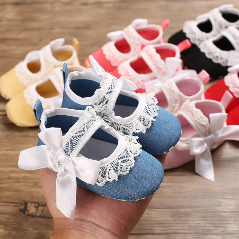 Princess baby toddler shoes with cotton upper, Velcro fastening, non-slip sole, available in pink, blue, black, red, rose red, and yellow