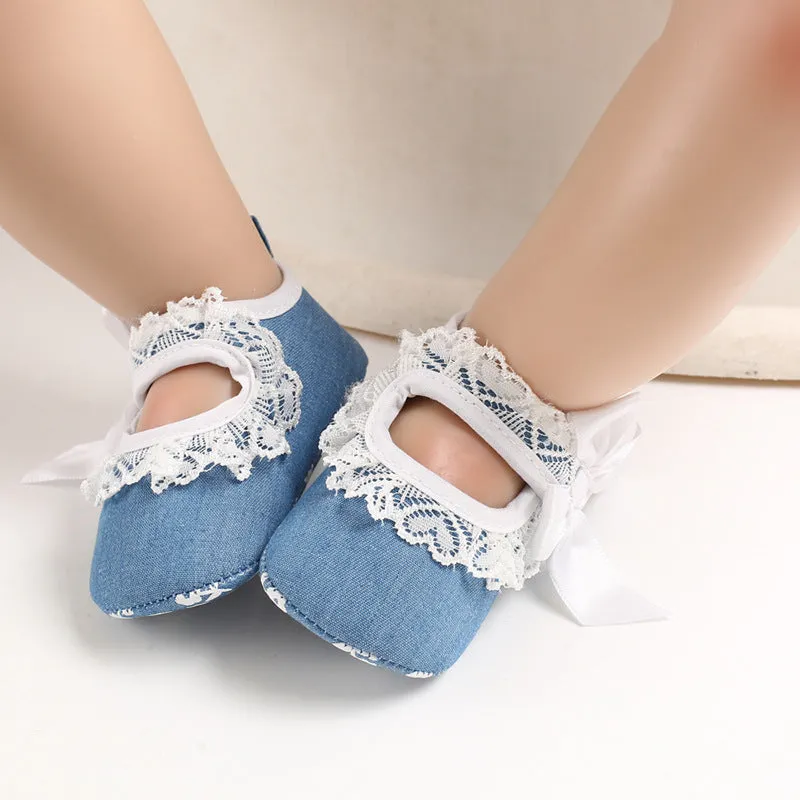 Princess baby toddler shoes with cotton upper, Velcro fastening, non-slip sole, available in pink, blue, black, red, rose red, and yellow