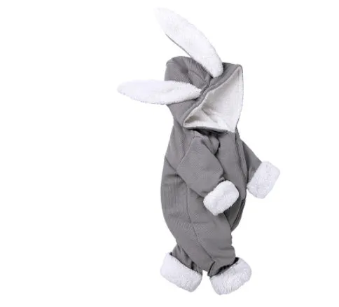 Plush baby jumpsuit with long sleeves, thickened fabric, single breasted closure, in apricot colour, size 80cm