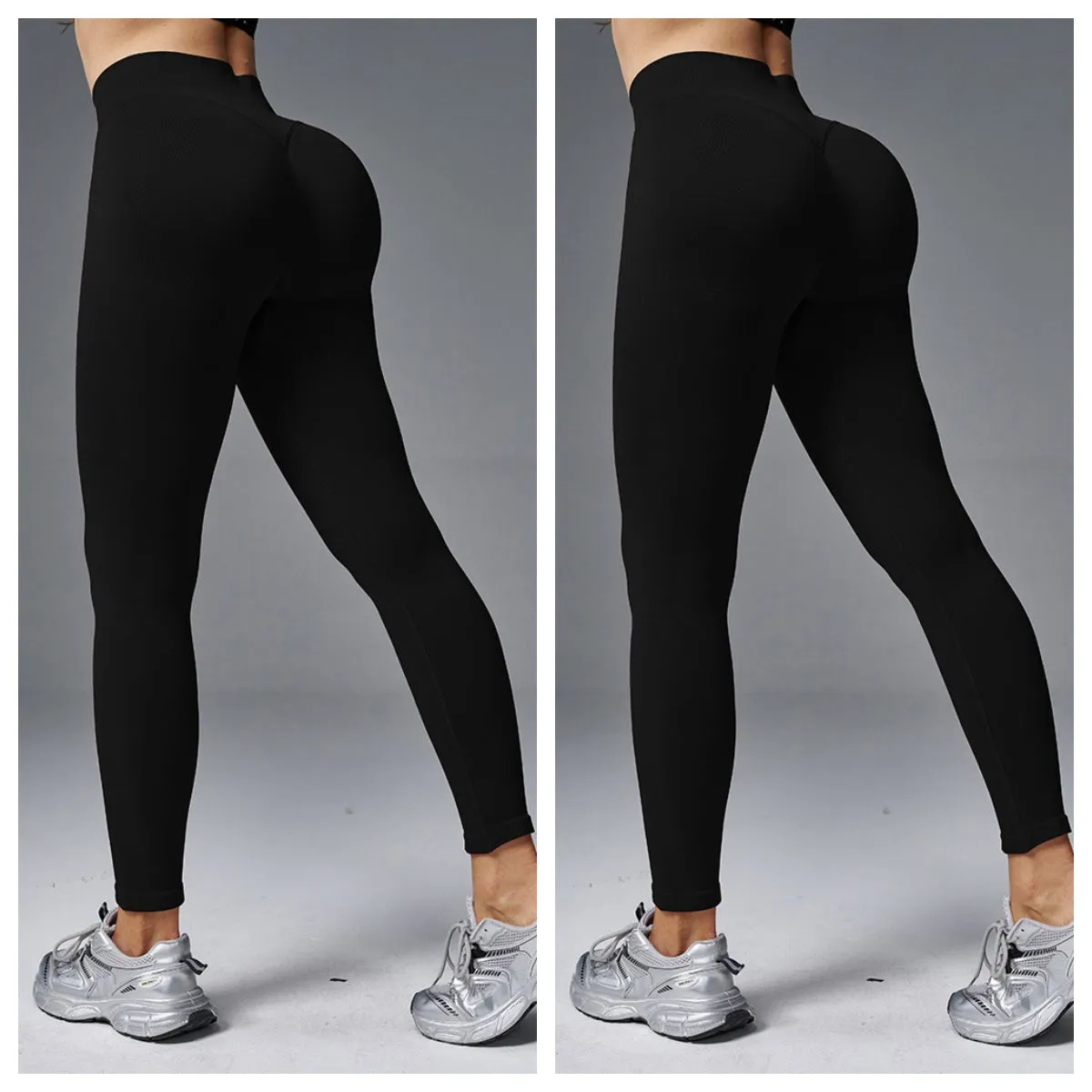 Women's solid colour mid-waist yoga pants in a cotton blend fabric for fitness.