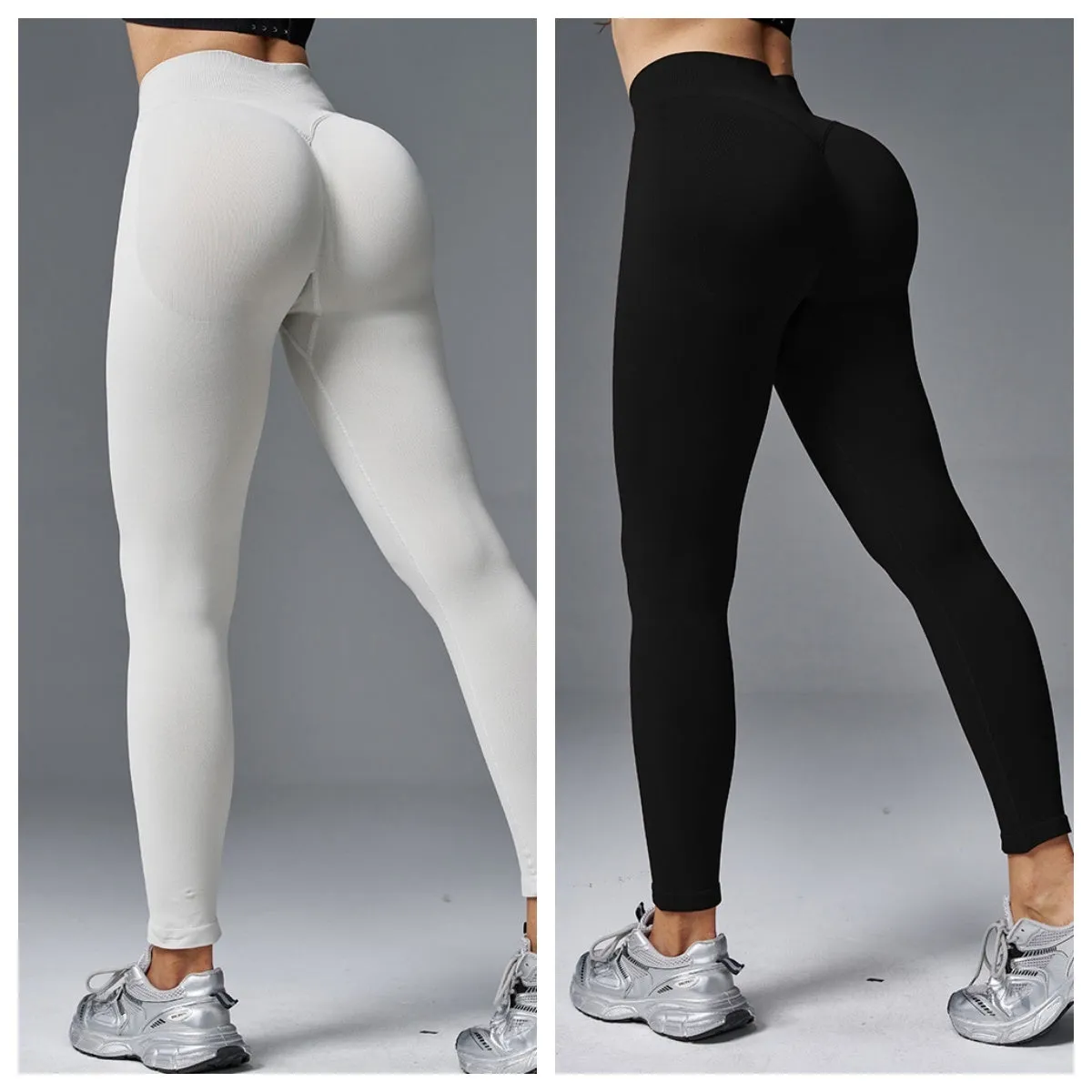 Women's solid colour mid-waist yoga pants in a cotton blend fabric for fitness.