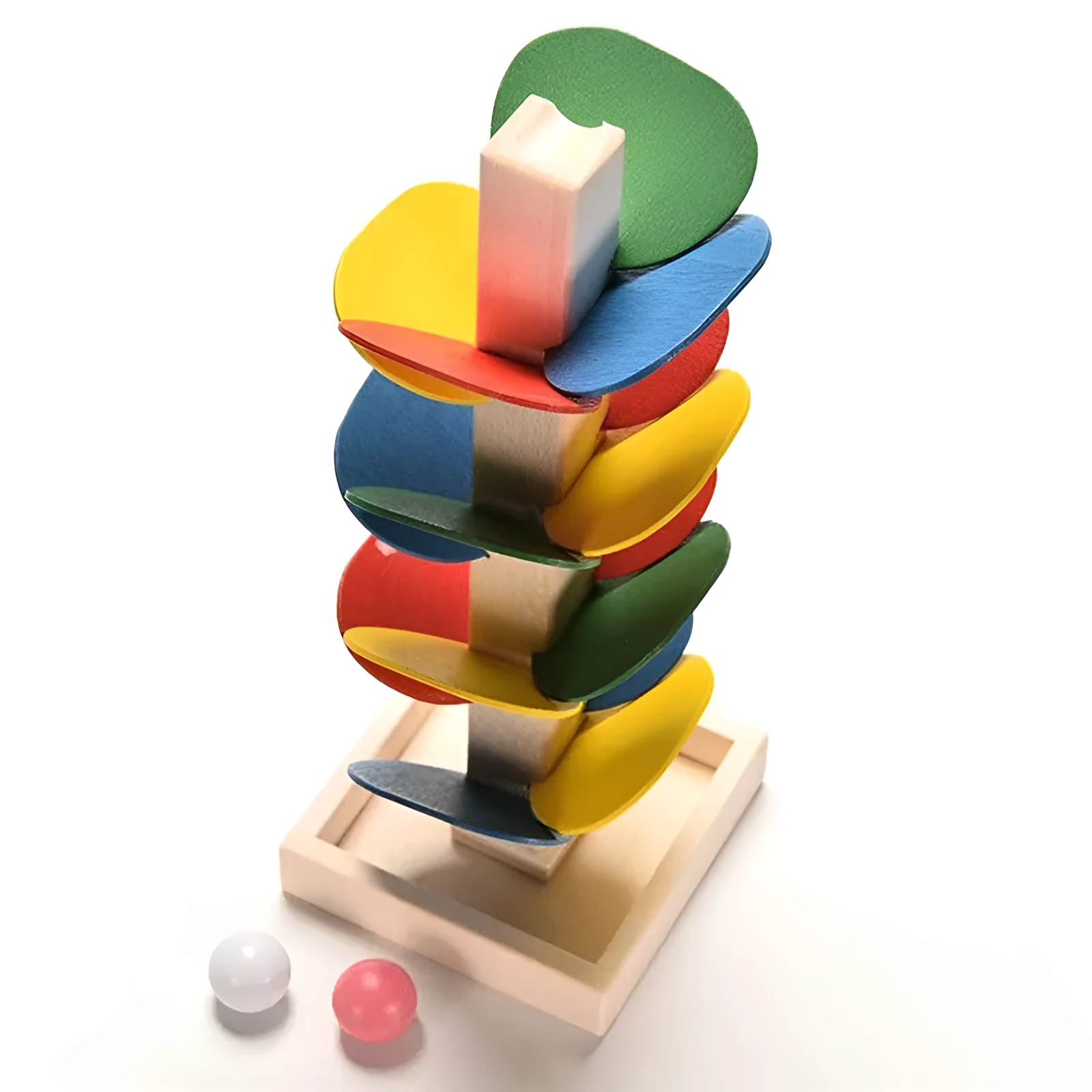 Wooden children's educational tree model with coloured chips and a small ball on top, 21cm tall
