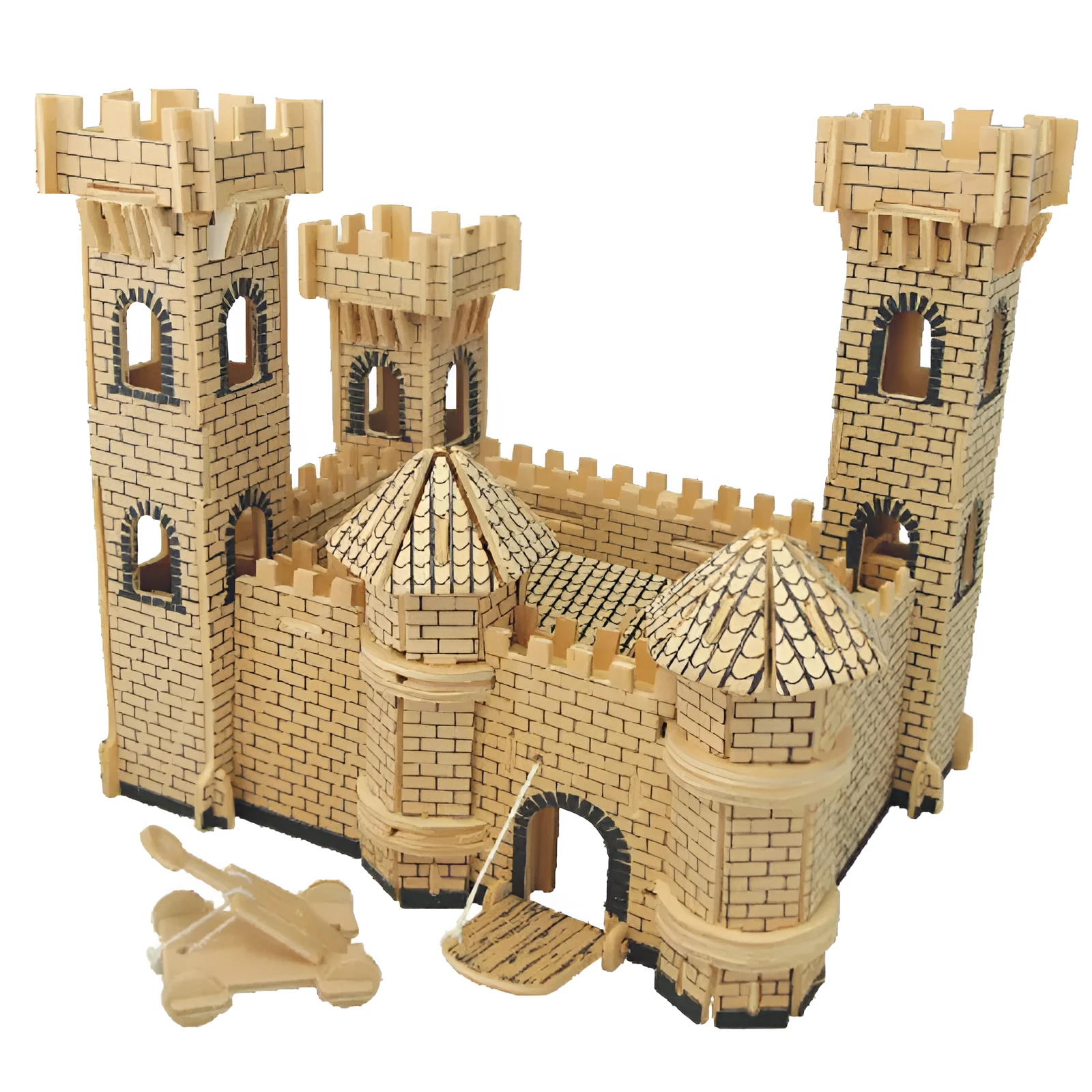 Flat pack wooden 3D puzzle with laser-cut birch plywood pieces in picture colour