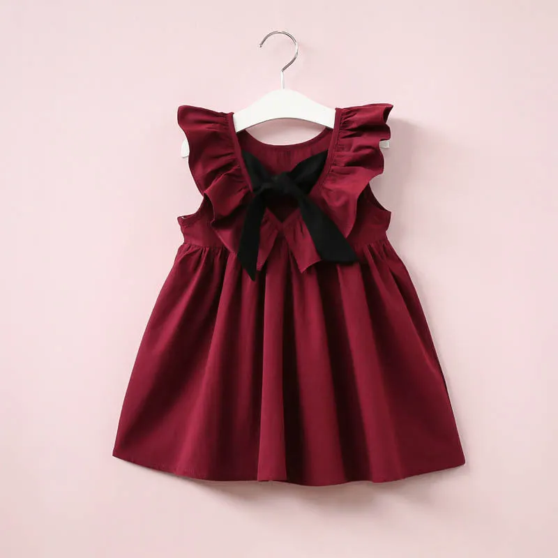Children's sleeveless summer cotton dress with lotus leaf skirt, pink colour, for girls 3-8 years
