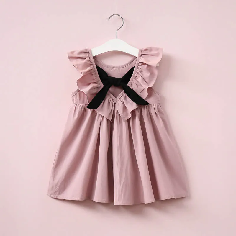 Children's sleeveless summer cotton dress with lotus leaf skirt, pink colour, for girls 3-8 years