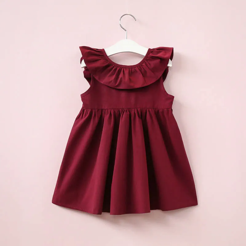 Children's sleeveless summer cotton dress with lotus leaf skirt, pink colour, for girls 3-8 years