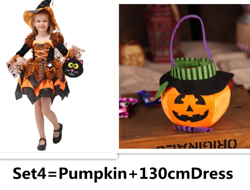 Halloween witch princess dress for girls in polyester blend with size options 100cm to 160cm