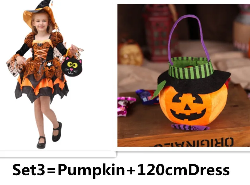 Halloween witch princess dress for girls in polyester blend with size options 100cm to 160cm