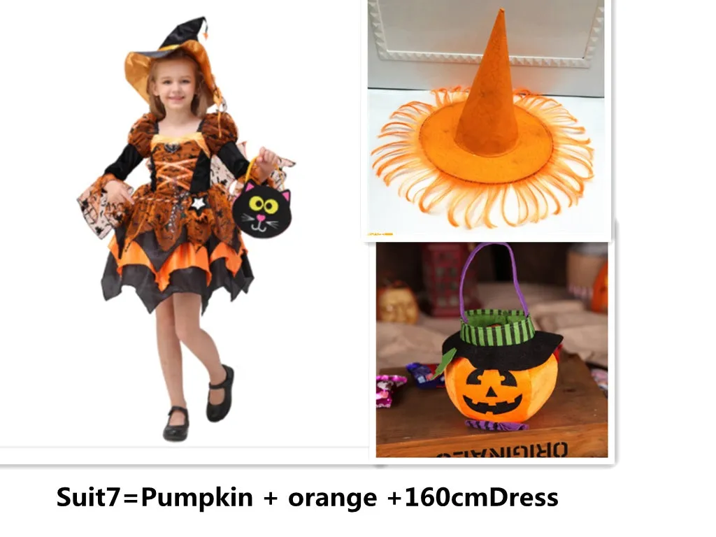 Halloween witch princess dress for girls in polyester blend with size options 100cm to 160cm